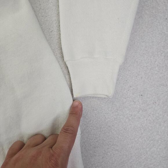 VTG Jerzees By Russell Cardigan Sweater M 1980s White Blue Striped Cotton Blank - Picture 10 of 11